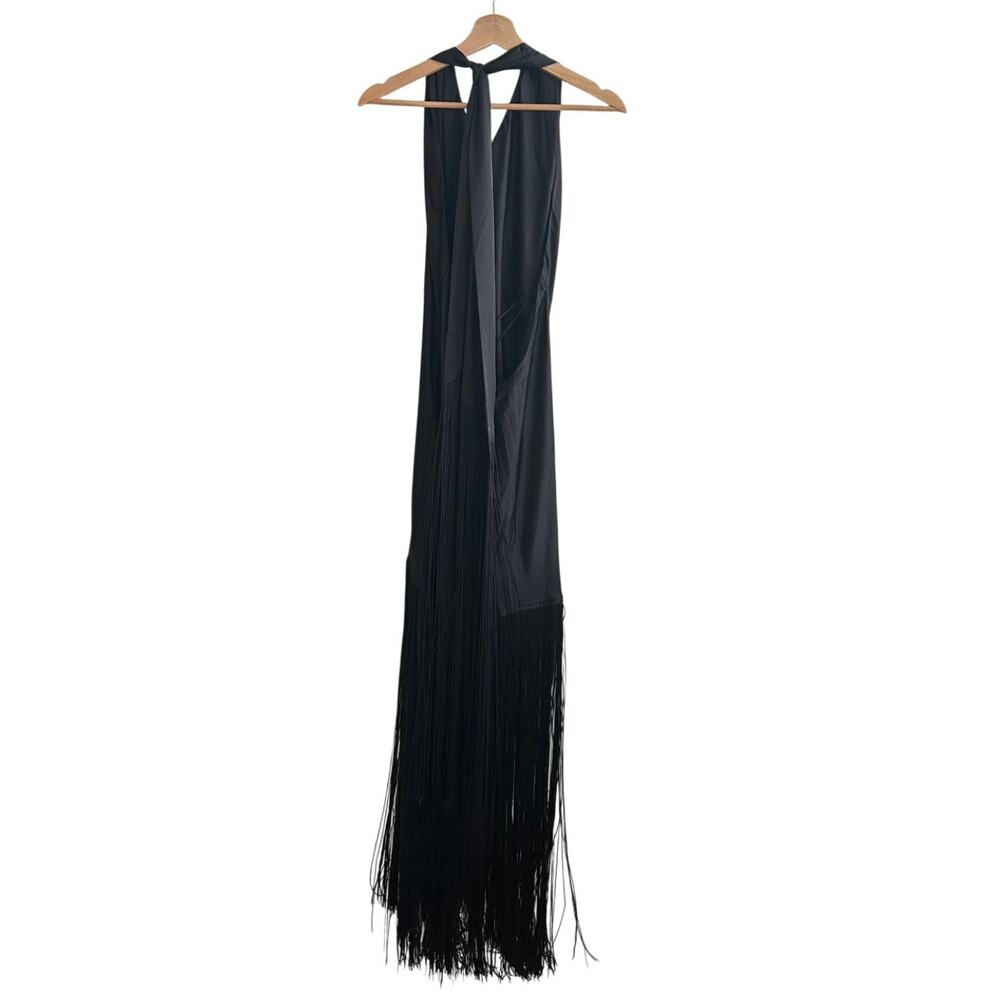 Show Me Your Mumu Jasmine Fringe Maxi in Black Luxe Satin S - Picture 6 of 8